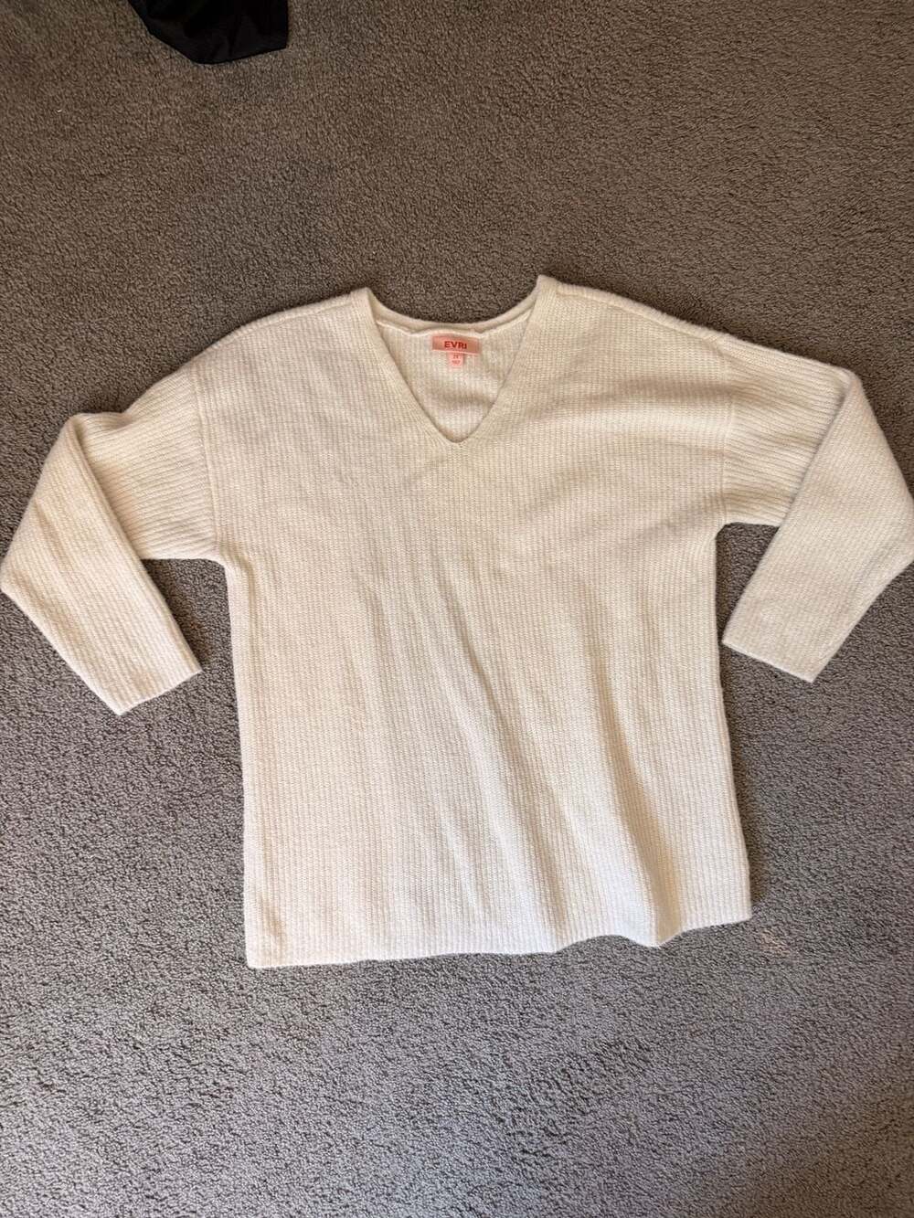 EVRI Women's White V-Neck Rib-Knit Pullover Sweater Size 2X